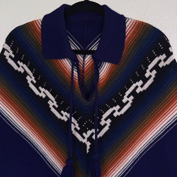 Vintage Poncho Sweater Womens Southwest Aztec Fringe Blanket Tassel Western Boho - Picture 2 of 8